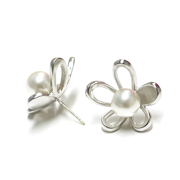 新作【1對】SV 925核心！珍珠和花卉圖案泥銀，銀925芯耳環，零件 第3張的照片