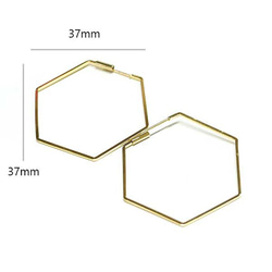 ke003【1ペア】約38mm ヘキサゴン シンプル シルバー フープピアス 3枚目の画像