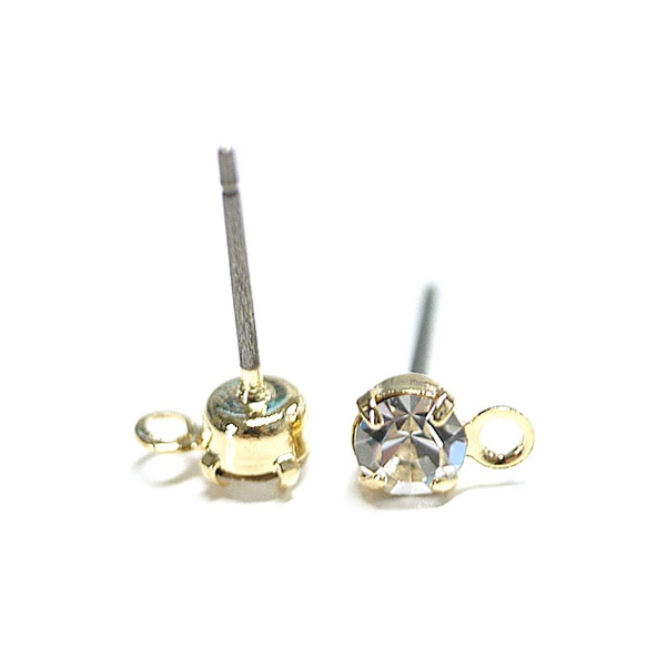 gpt001【6件（3對）】鈦芯！ 4 毫米水晶色捷克石和金色耳環，附戒指、零件 第2張的照片