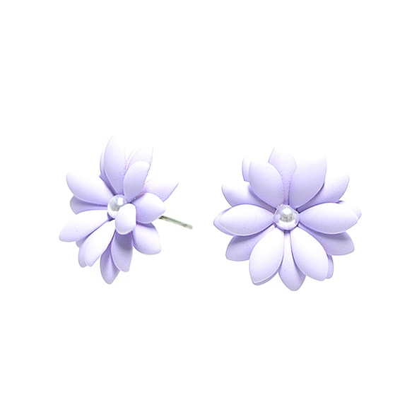 SALE【1ペア】チタン芯！ラベンダーカラー18枚の花びら〜FLOWERピアス、パーツ 1枚目の画像