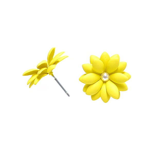 SALE【1ペア】チタン芯！イエローカラー18枚の花びら〜FLOWERピアス、パーツ 3枚目の画像