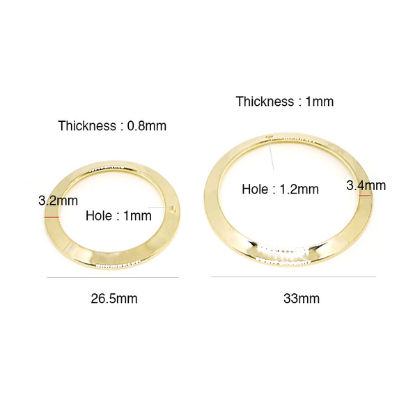 新作【2個入り】33mmカーブサークル形ゴールドチャーム、パーツ 3枚目の画像