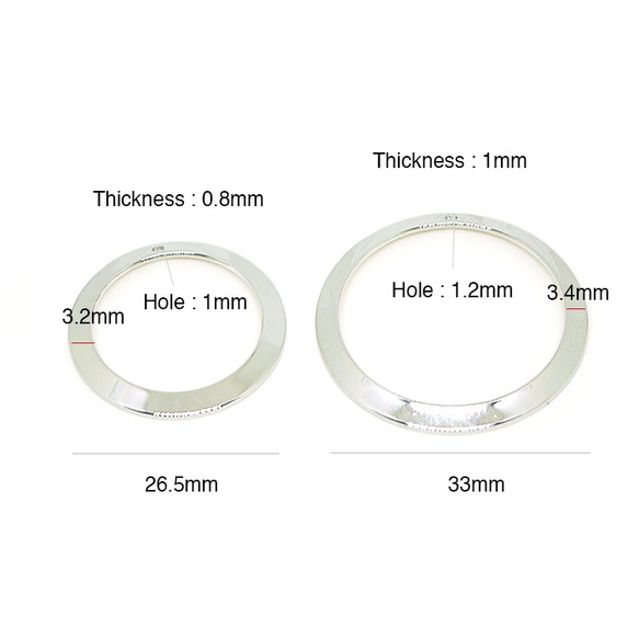 新作【2件入】26.5毫米弧形圓形銀色魅力，零件 第2張的照片