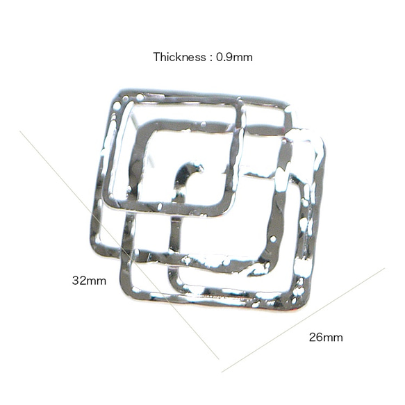 新作【1ペア】チタン芯！大ぶり！重なったスクエア形シルバーピアス、パーツ 4枚目の画像