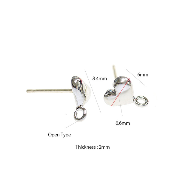 新作【1對】925郵票核心！有光澤的銀色可以與Cute Heart Heart 925核心耳環，零件 第3張的照片