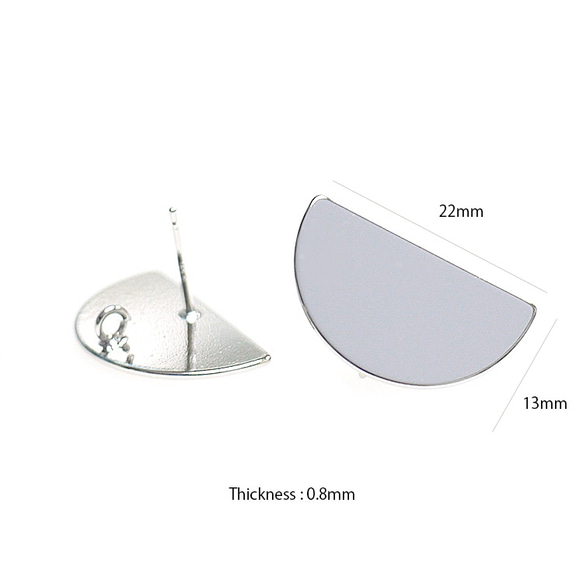 新作【1ペア】SV925芯！22*13mm 光沢シルバーカン付きHalf Circleシルバー925芯ピアス 3枚目の画像
