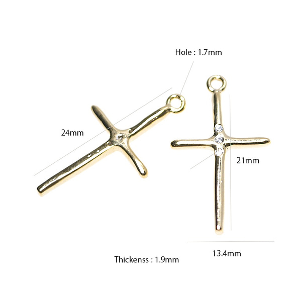 新商品 [2 件] 3 個 CZ 閃亮纖細十字圖案金色吊飾、零件 第4張的照片