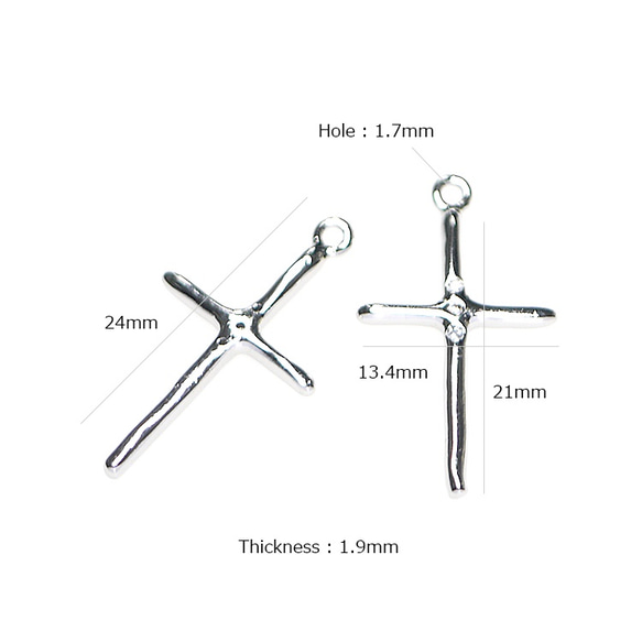 再販【2個入り】3粒CZ輝くスリムなクロスモチーフのシルバーチャーム、パーツ 3枚目の画像