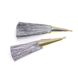 新品【2件】都市灰長線流蘇吊飾配簡約金帽 第1張的照片