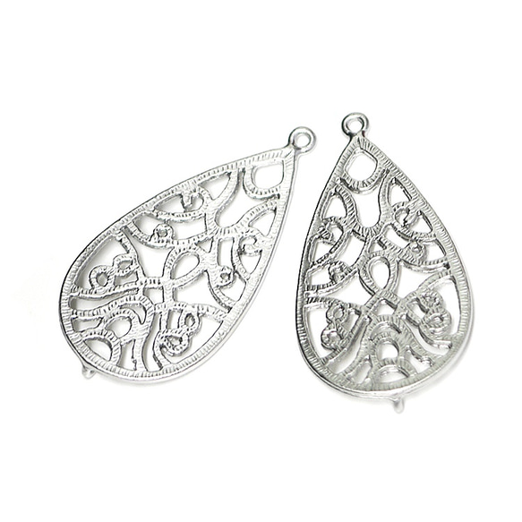 mc25 [2 件裝] 大號！ 37 毫米新藝術風格霧面銀色水滴連接器吊墜 第1張的照片