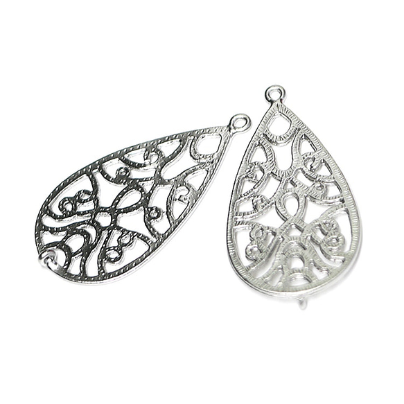 mc25 [2 件裝] 大號！ 37 毫米新藝術風格霧面銀色水滴連接器吊墜 第3張的照片