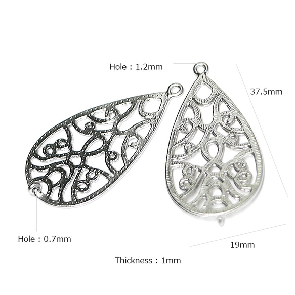 mc25 [2 件裝] 大號！ 37 毫米新藝術風格霧面銀色水滴連接器吊墜 第4張的照片