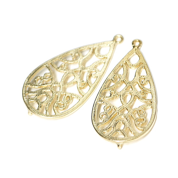 mc25/332 [2 件裝] 大號！ 37 毫米新藝術風格霧面金色水滴連接器吊墜 第1張的照片