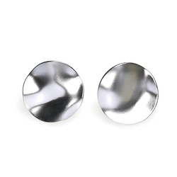 全新[1對]鈦芯！啞光銀色20毫米曲線圓形圖案耳環，帶罐，零件 第2張的照片