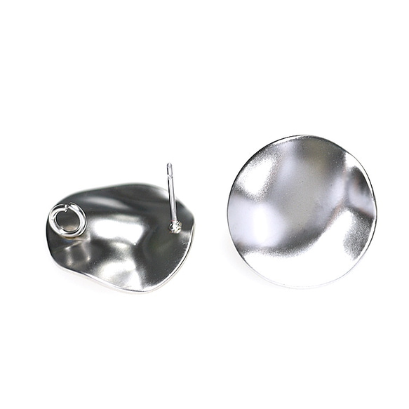 全新[1對]鈦芯！啞光銀色20毫米曲線圓形圖案耳環，帶罐，零件 第3張的照片