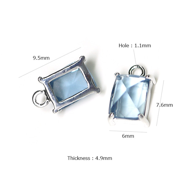 再販【2個入り】ロイヤルブルーカラープチ長方形Glassシルバーチャーム、ペンダント 3枚目の画像