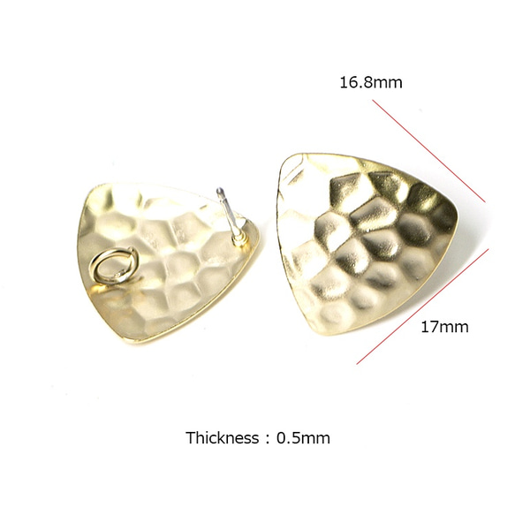 特價【1對】鈦芯！圓形不平整表面上帶有三角形亞光金罐的耳環和零件 第3張的照片