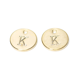 新作品【2件入】光澤金！首字母K Initial Petit Round Charm，零件 第1張的照片