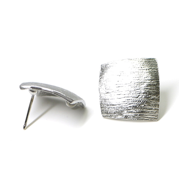 【1對】925刻芯！純銀 925 核心耳環，帶紋理和扭曲方形啞光銀罐 第1張的照片