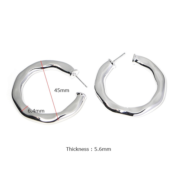 再次上架[1對] 45mm超大弧形圓形光澤銀色鈦核心耳環 第4張的照片