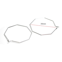 新作【1對】純銅！閃亮銀色39毫米大六角環形耳環，零件 第4張的照片