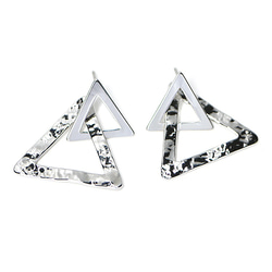 新[1對]鈦芯！閃亮銀色雙三角耳環，配件 第2張的照片
