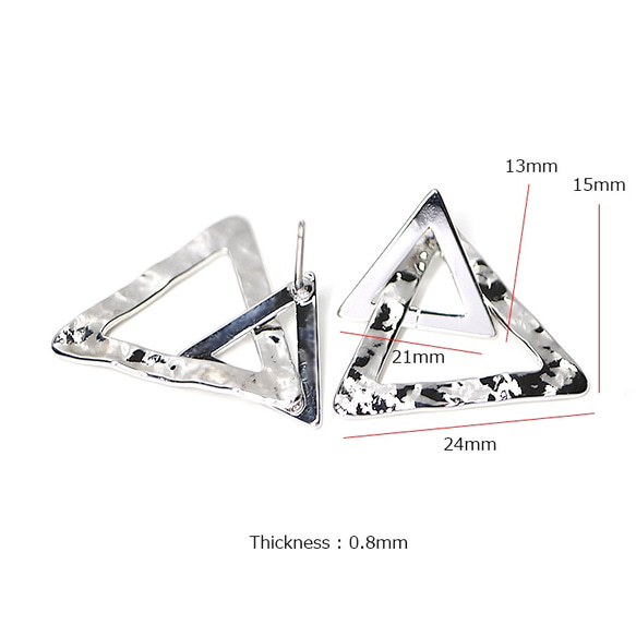 新[1對]鈦芯！閃亮銀色雙三角耳環，配件 第3張的照片