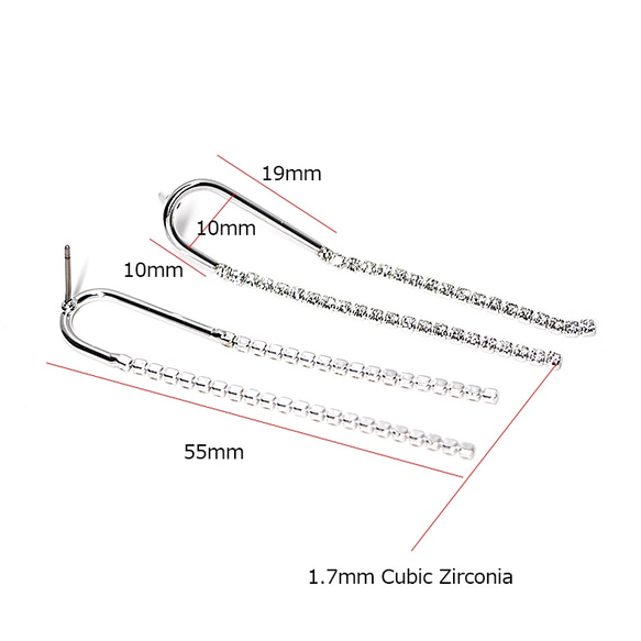 再次上架[1對]左右和鈦金屬芯！約55毫米搖曳式閃光CZ光面銀耳環，零件 第4張的照片