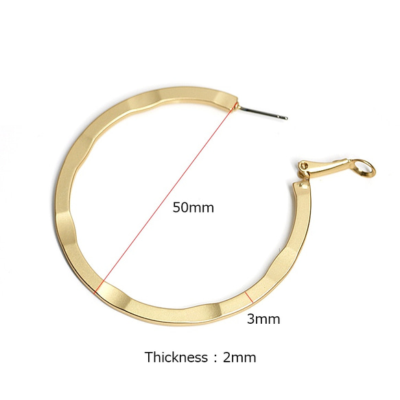 新作【1ペア】チタン芯！大ぶりの光沢ゴールド50mmサークル形ピアス 4枚目の画像