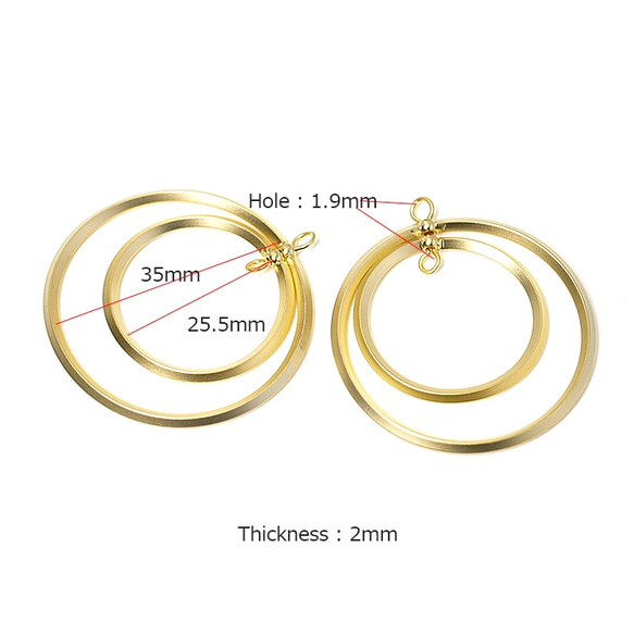 新品 [2 件] 大號雙圈形瘋狂金飾物，帶環和零件 第3張的照片