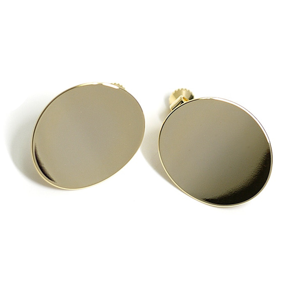 新款[1對]耳環，帶有光澤金色22毫米橢圓形螺旋彈簧和罐頭，零件 第2張的照片