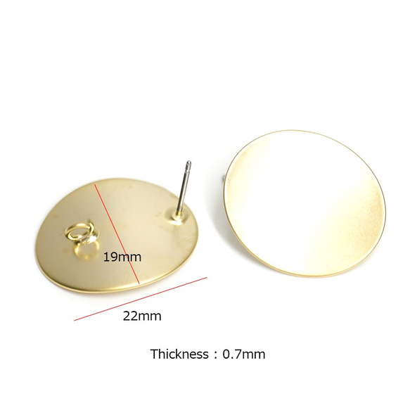 新作【1ペア】チタン芯！マッドゴールド22mmオーバル形カン付きチタン芯ピアス 4枚目の画像