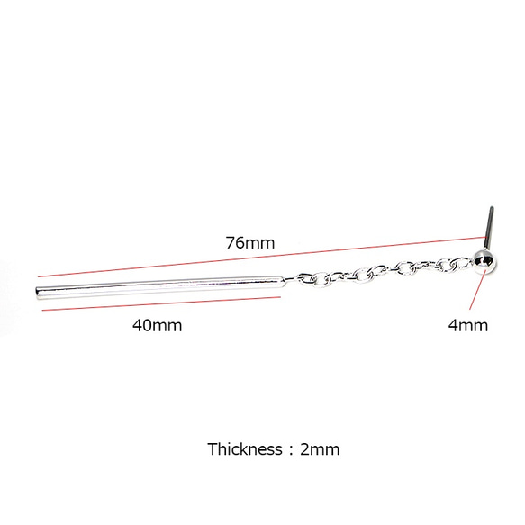 新作【1ペア】約76mm揺れるスティックの光沢シルバーチタン芯ピアス、パーツ 3枚目の画像