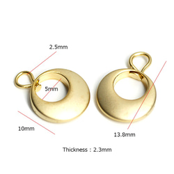 再次上架[4件]約10毫米可愛金圓形圖案飾物的瘋金，零件 第3張的照片