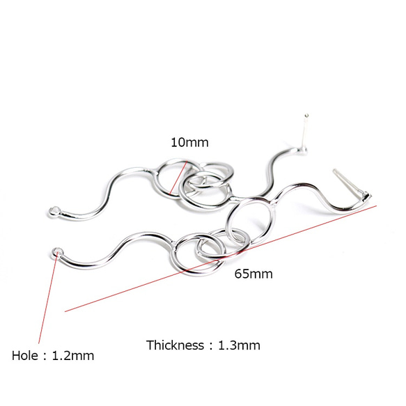 新作【1ペア】SV925芯！揺れるロングウェイブの約65mmマットシルバーピアス、パーツ 3枚目の画像