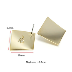 全新[1對]鈦芯！亞光金約18毫米彎曲方形耳環，帶有零件，零件 第3張的照片