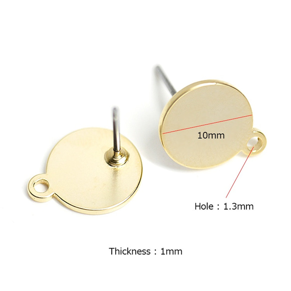 新作【2件】無鎳鈦芯！啞光金 10 毫米圓形罐頭，帶耳環、零件 第3張的照片