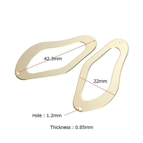 新作【2個入り】両穴！約42mm 不規則な曲線のマットゴールドコネクター、チャーム 3枚目の画像
