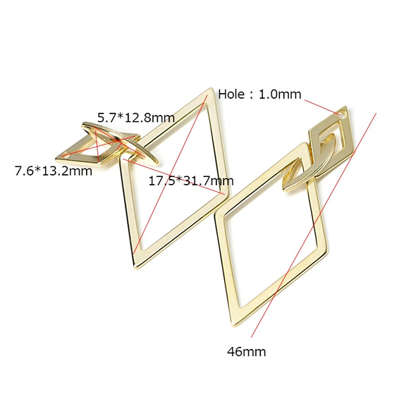 全新[2件]啞光金色擺動約46毫米Duo Diamond型魅力，零件 第4張的照片