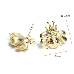 新[1對] 925刻芯！可愛的蜜蜂蜂王形銀色925耳環，配有亞光金色可以 第4張的照片