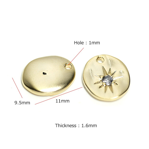 新作【2 件】啞光金 1 粒 CZ 閃閃發光的星星橢圓形硬幣吊飾 NF 第3張的照片