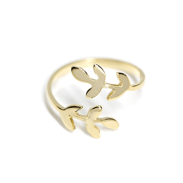 新作品的閃亮金色自由尺寸戒指【2件】可愛的葉子相交，零件 第2張的照片