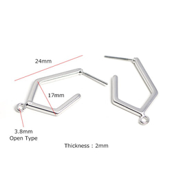 新[1對]鈦芯！耳環配啞光銀五角形，零件 第3張的照片