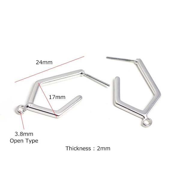 新[1對]鈦芯！耳環配啞光銀五角形，零件 第3張的照片