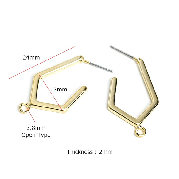 新[1對]鈦芯！耳環配啞光金五角形，零件 第3張的照片