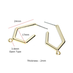 新作【1ペア】チタン芯！光沢ゴールド五角形カン付きピアス、パーツ 3枚目の画像