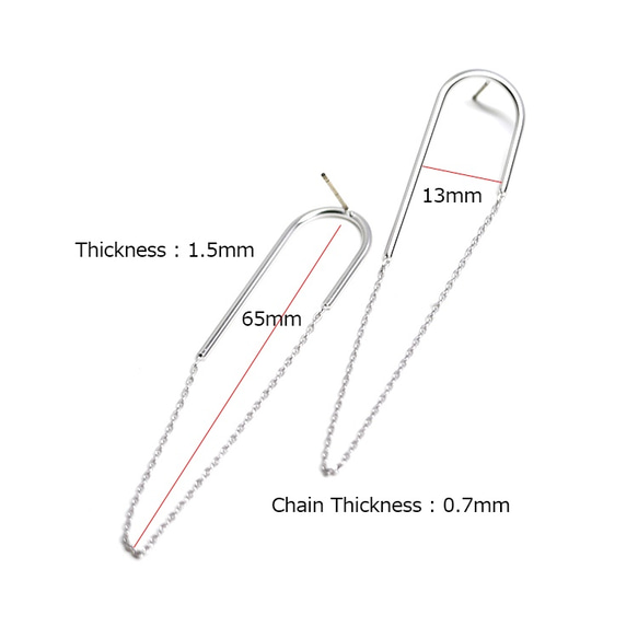 新作【1ペア】左右＆チタン芯！華奢なチェーンのマットシルバーピアス、パーツ 3枚目の画像