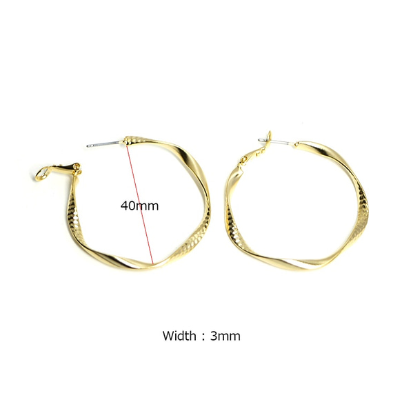 新[1對]鈦芯！ Möbius40毫米啞光金色環形夾式耳環，配有斜線，零件 第3張的照片