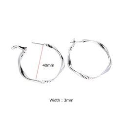 新[1對]鈦芯！ Möbius40毫米光面銀色環形夾式耳環，配有斜線，零件 第3張的照片