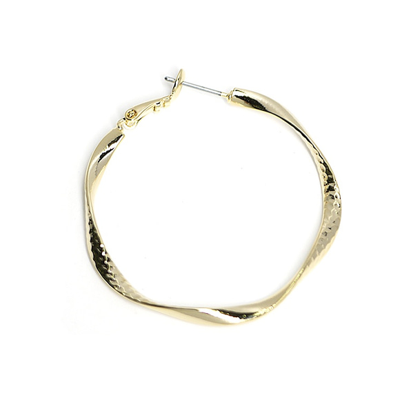 新[1對]鈦芯！ Möbius40毫米亮面金色環形夾式耳環，配有斜線，零件 第2張的照片